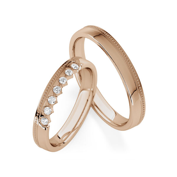 Trauringe mit Millgriff/Perlfuge Peach-Gold RU-1840