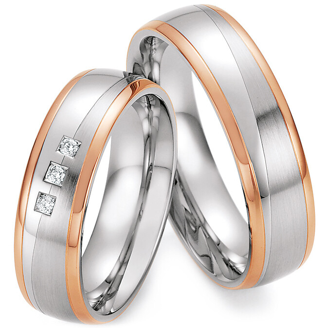 Trauringe 88/60150-060 & 88/60160-060 aus Edelstahl & Rotgold 585