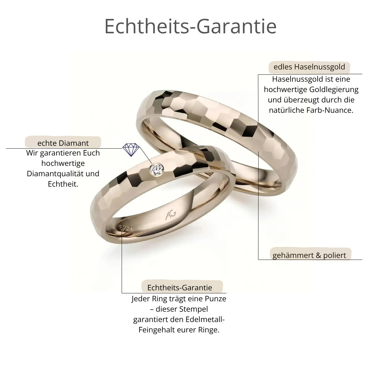 Trauringe Haselnussgold gehämmert Brillant AG31402