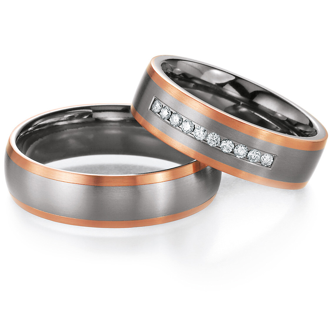 Trauringe 78/80070-060 & 78/80080-060 aus Rotgold 585 & Titan