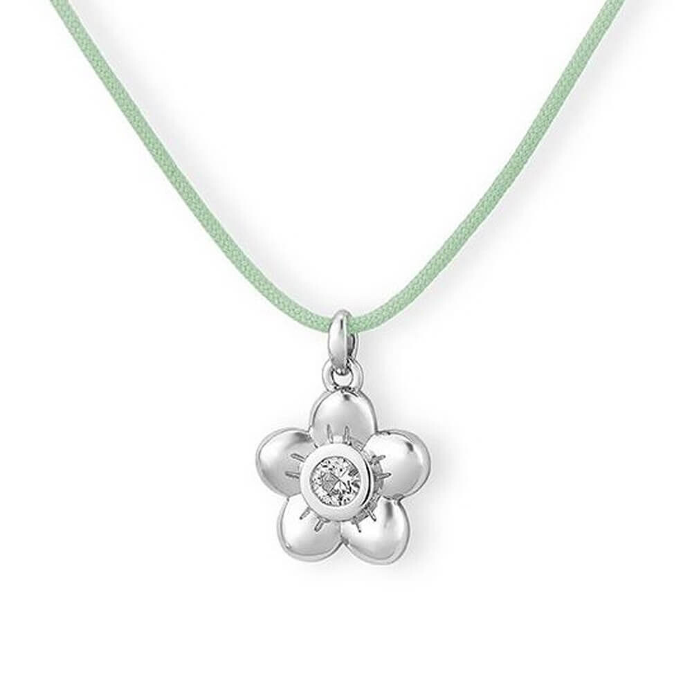 Collier Kids Blume Silber mit Saphir weiß - Band grün