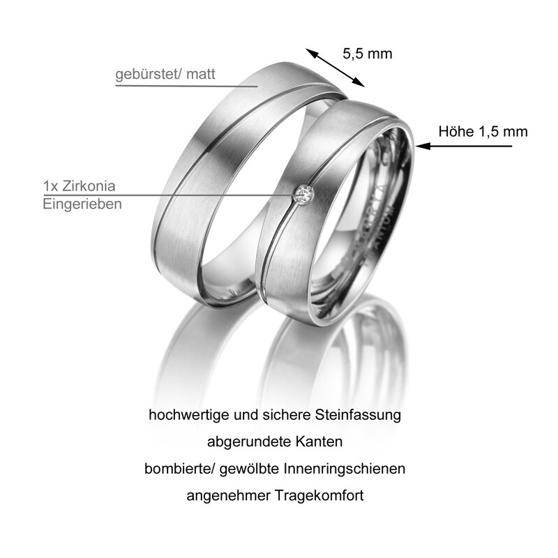 Trauringe Partnerringe Titan Zirkonia Marrya TI-09 Info