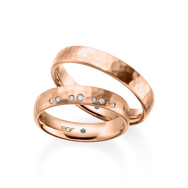 Trauringe Rotgold Hammerschlag matt Brillant F-1352-7