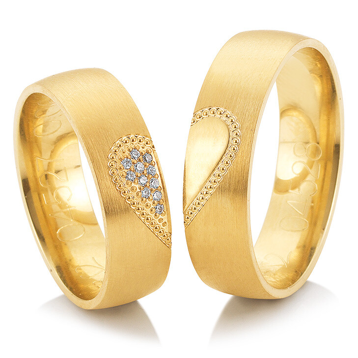 Trauringe Gelbgold Joy 48/04527 & 48/04528 Herz Perlen Brillanten