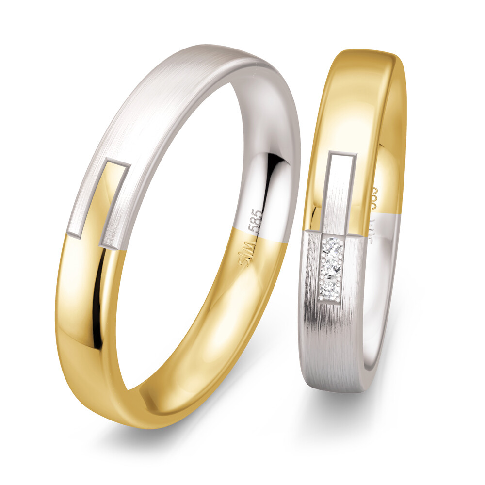 Bicolor Trauringe Weißgold & Gelbgold Brillant 0,030 ct.