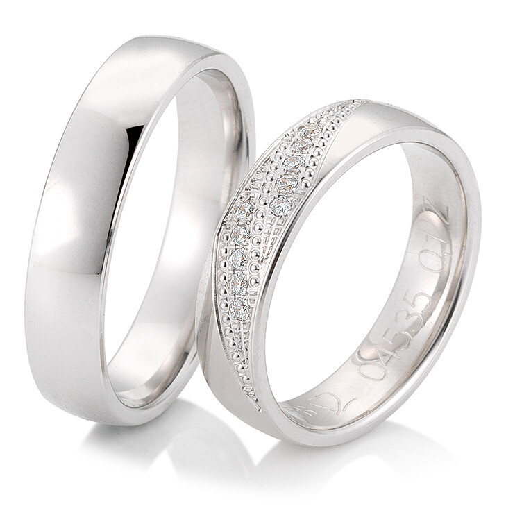 Trauringe Weißgold Joy Eheringe 48/04535 & 48/04536 Perl