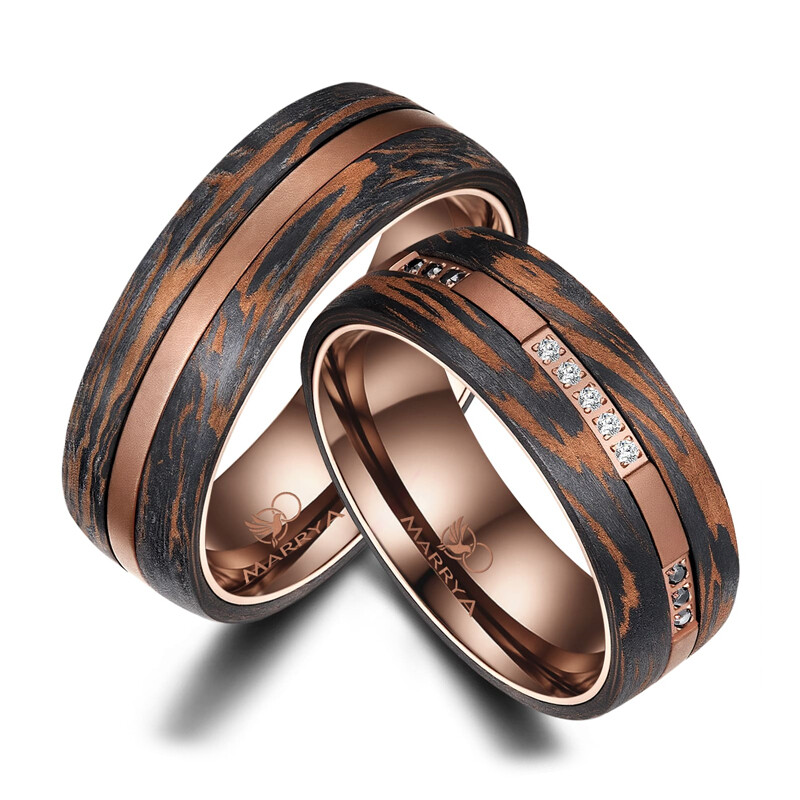 Breite Eheringe Partnerringe Carbon Bronce Design CB-08
