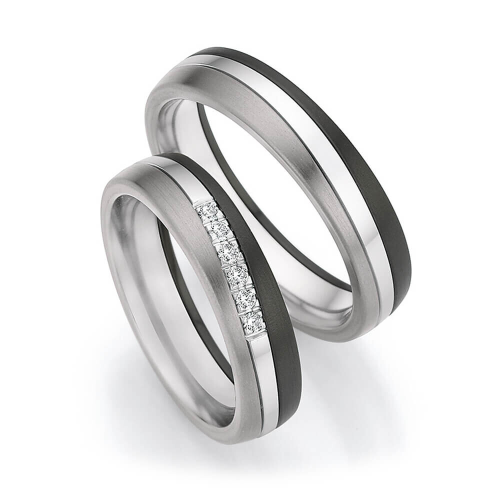 Trauringe Surfing Colors Zirkonium & Weißgold 585 & Titan Brillant 0,100 ct.