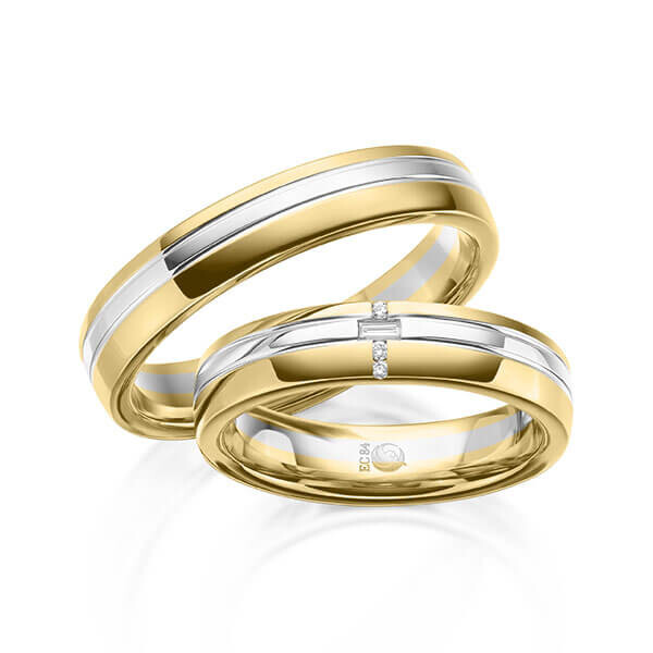 Trauringe Baguette Brillant Gelbgold Weißgold RU-1614