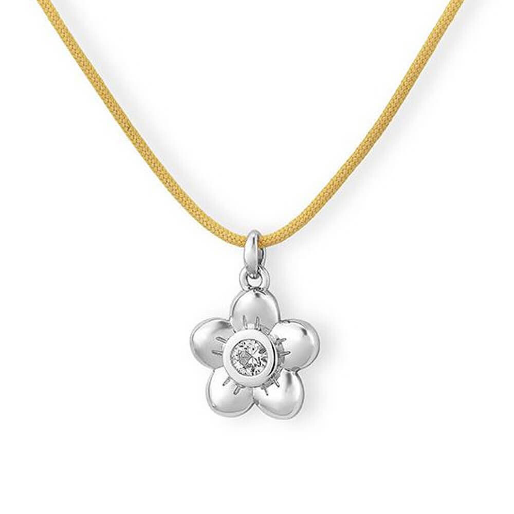 Collier Kids Blume Silber mit Saphir weiß - Band gelb
