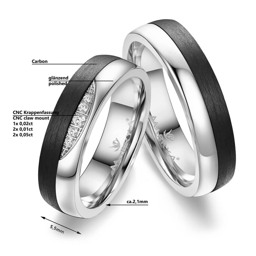 Trauringe Partnerringe Gelbgold Carbon Zirkonia CA12