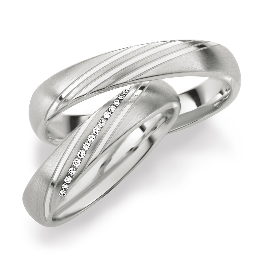 Trauringe Weißgold diagonalmatt Brillant 0,045 ct.