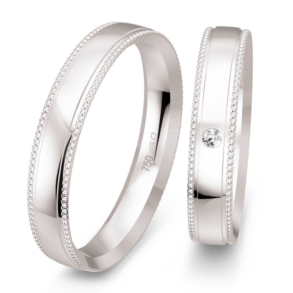 Trauringe Weißgold Perlfuge Brillant 0.030 ct.