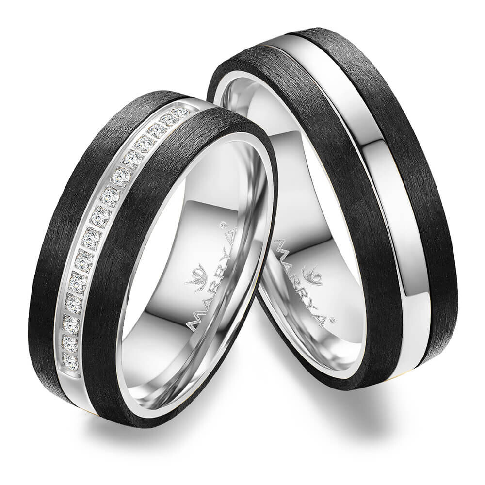 Trauringe Partnerringe Weißgold Carbon Zirkonia CA18