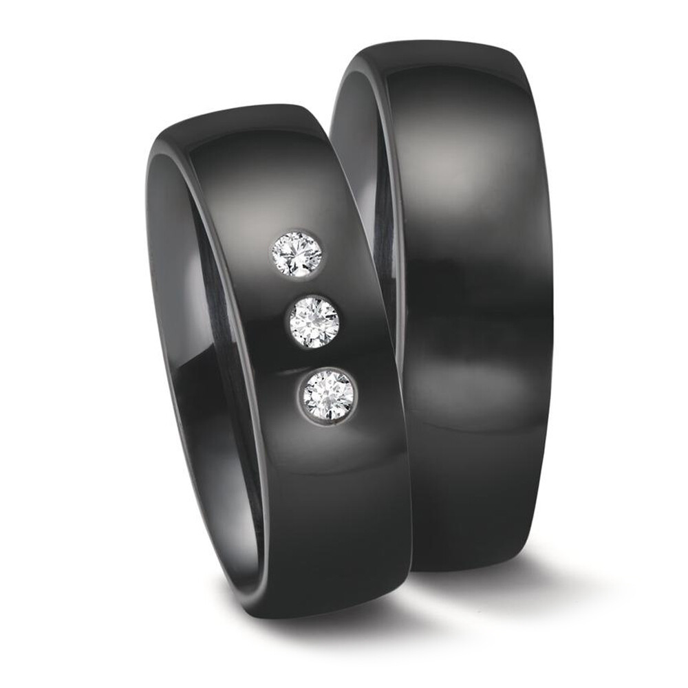 Eheringe aus Zirconium poliert Brillant 0,090 ct.