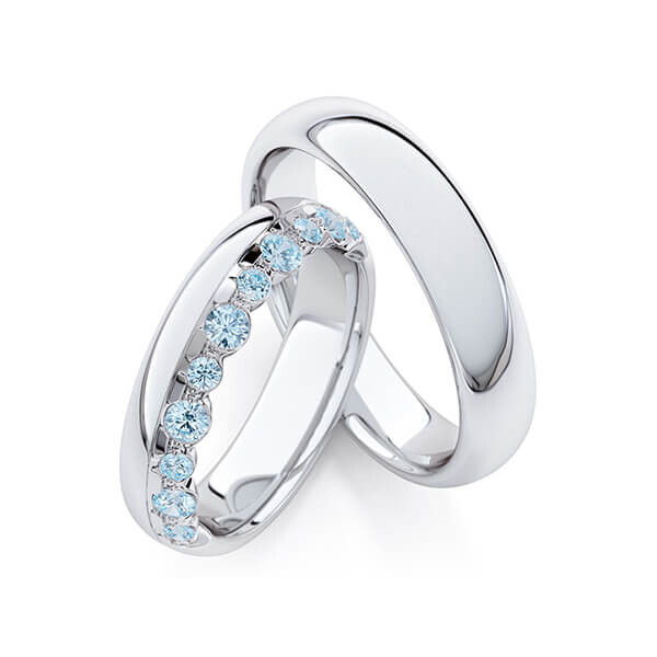 Trauringe Memoire Weißgold 375 Skyblue zus. 0,475 ct. RU-1763