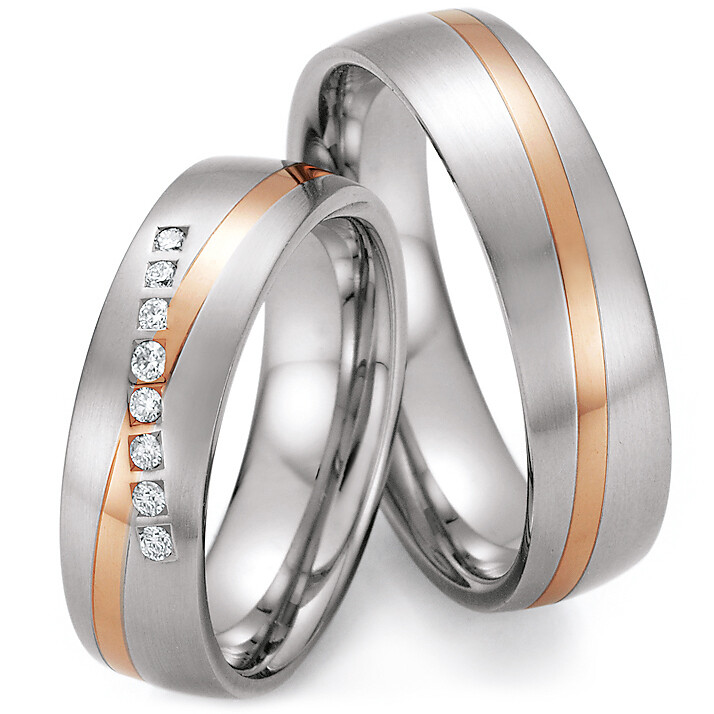 Trauringe 88/60070-060 & 88/60080-060 aus Edelstahl & Rotgold 585