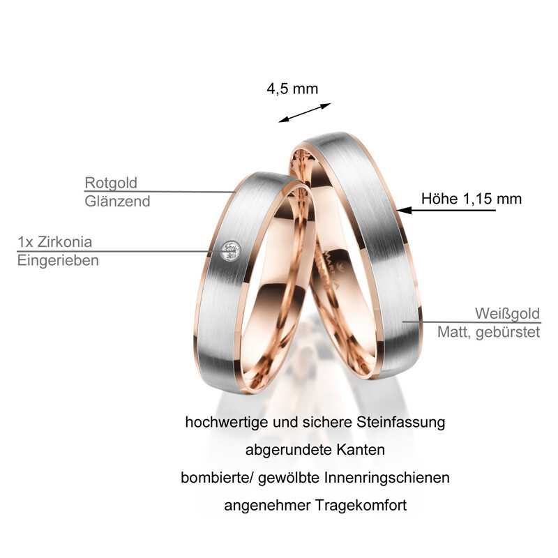Trauringe Partnerringe Weißgold 333 & Rotgold 333 Marrya GO-47 Info