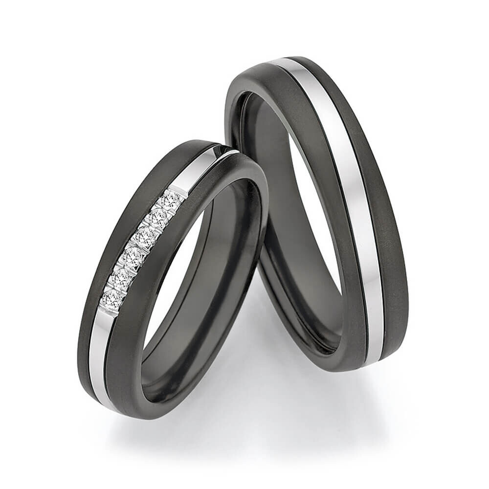 Trauringe Surfing Colors Zirkonium & Weißgold 585 Brillant 0,100 ct.