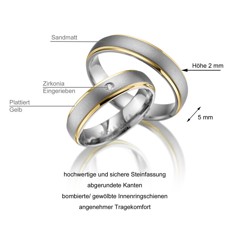 Trauringe Partnerringe Titan Gelb Zirkonia MA TI-11 Info