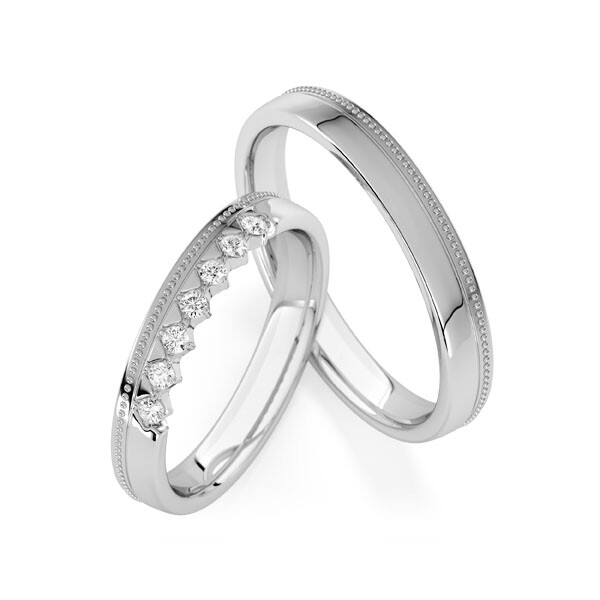 Trauringe mit Millgriff/Perlfuge Weißgold RU-1840