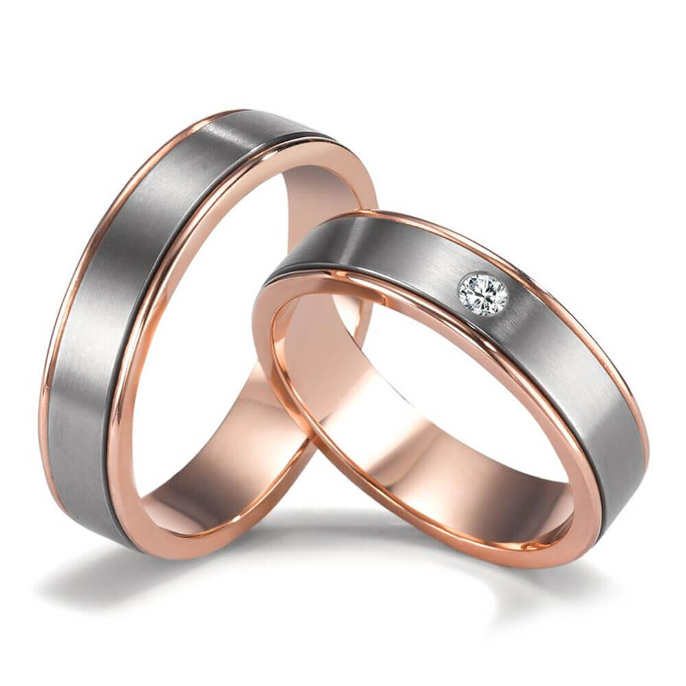 Trauringe Titan & Rotgold 750 Brillant 0,050 ct.