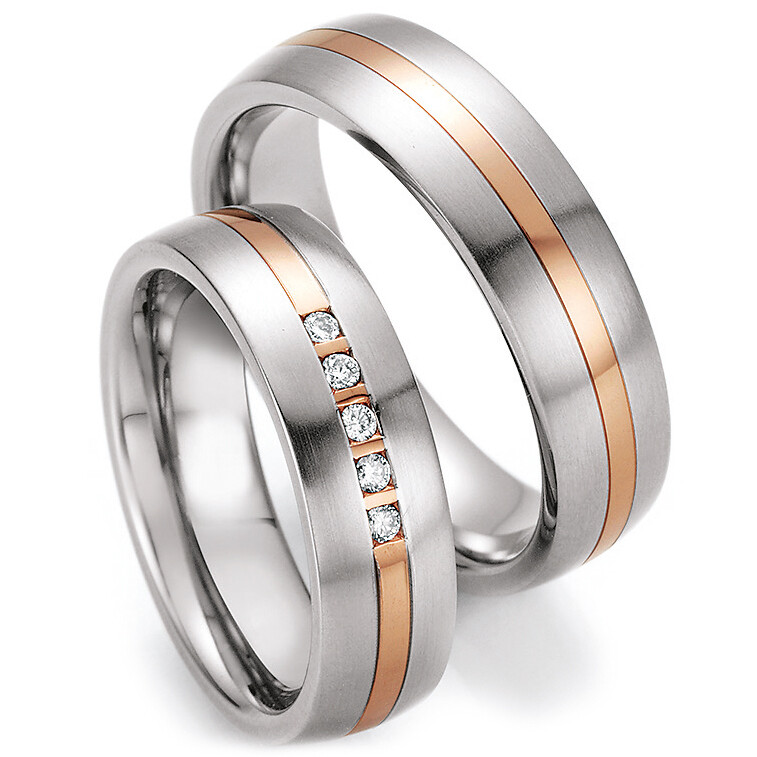 Trauringe 88/60050-060 & 88/60060-060 aus Edelstahl & Rotgold 585