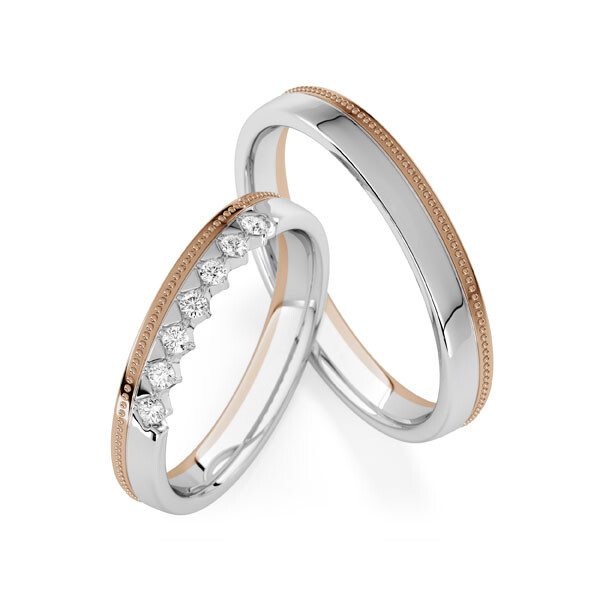 Trauringe mit Millgriff/Perlfuge Peach-Gold Palladium RU-1840