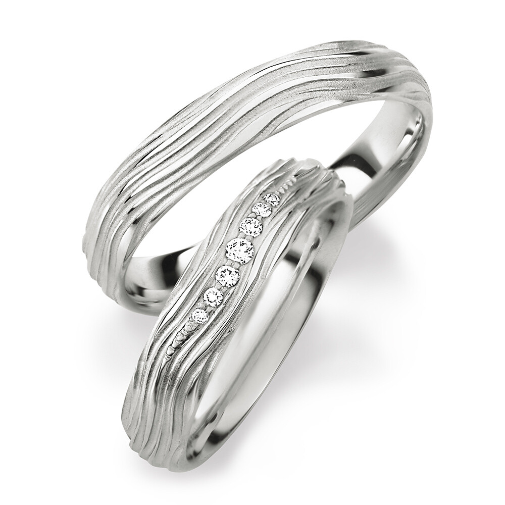 Trauringe Partnerringe Silber 925 sandgestrahlt Brillant 0,046 ct.