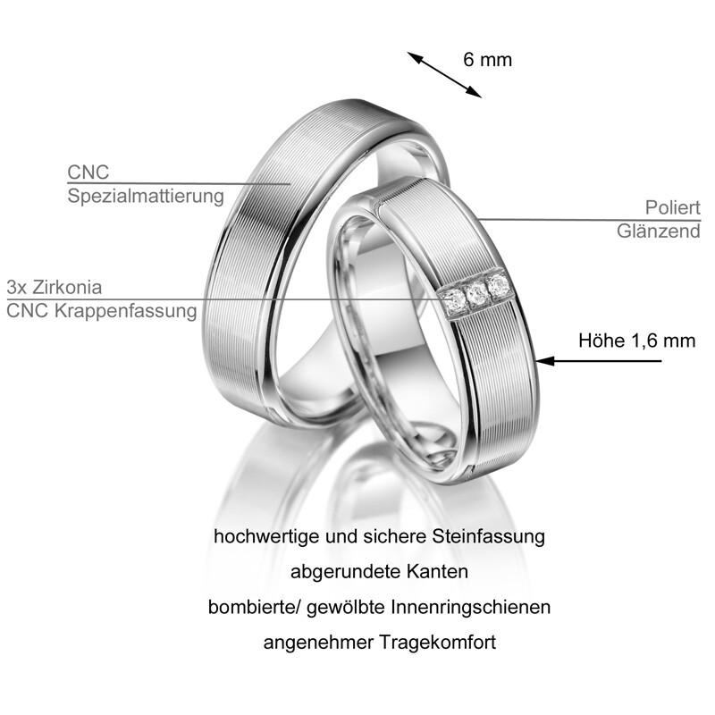 Trauringe Partnerringe Sterlingsilber 925 Zirkonia MA SI-08 Info