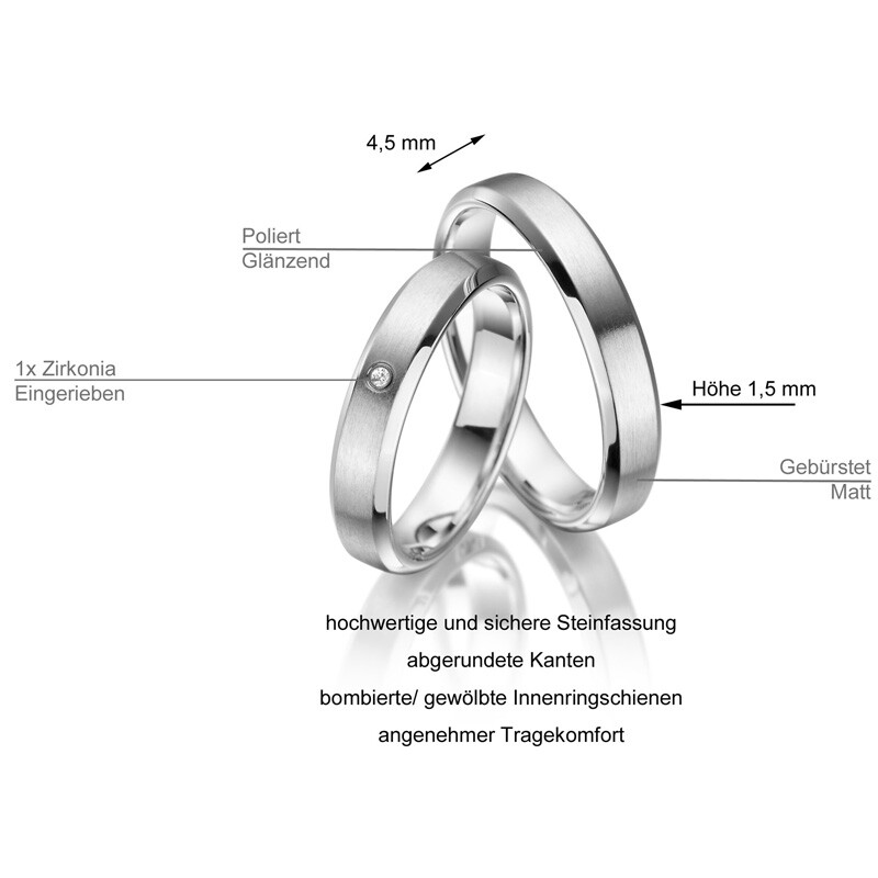 Trauringe Partnerringe Sterlingsilber 925 Zirkonia MA SI-06 Info