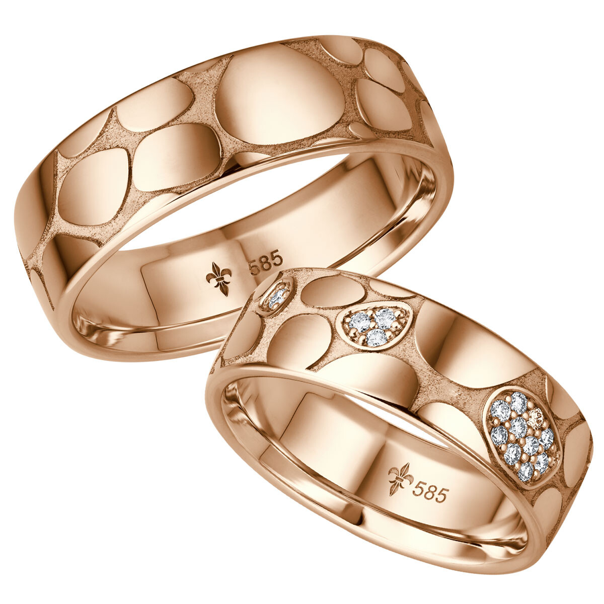 Extravagante Trauringe Cécile aus Rotgold Brillant