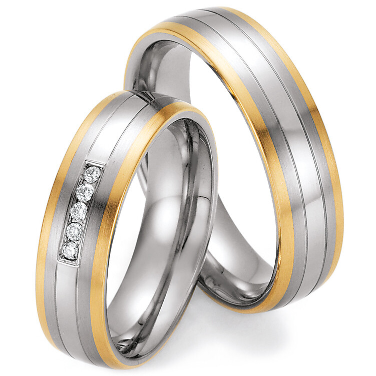 Trauringe Mehrfarbig Edelstahl & Gelbgold Brillant 0,075 ct.