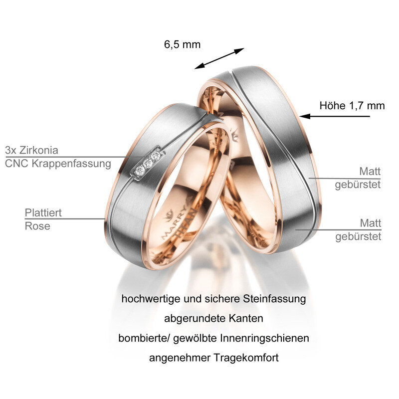 Trauringe Partnerringe Titan Zirkonia Marrya TI-24 Info