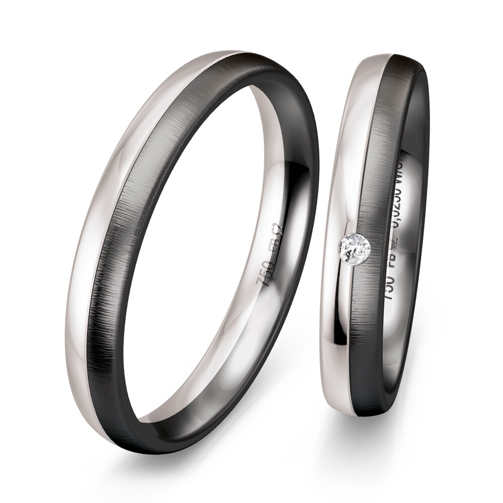 Trauringe Weißgold & Graugold Brillant 0,025 ct.