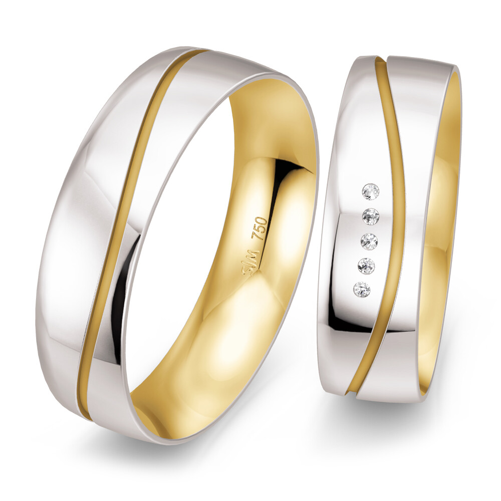 Bicolor Trauringe Weißgold & Gelbgold Brillant 0,028 ct.