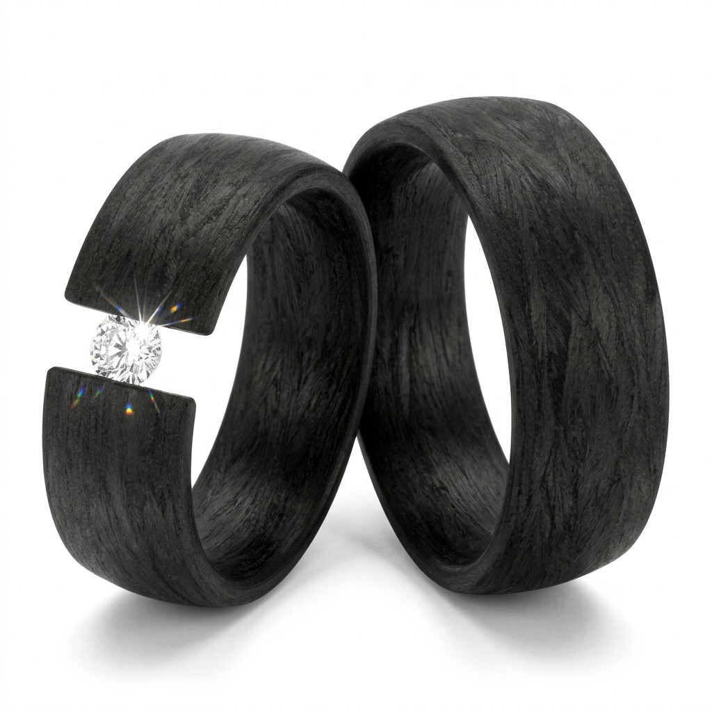 Breite Carbon Partnerringe mit Zirkonia
