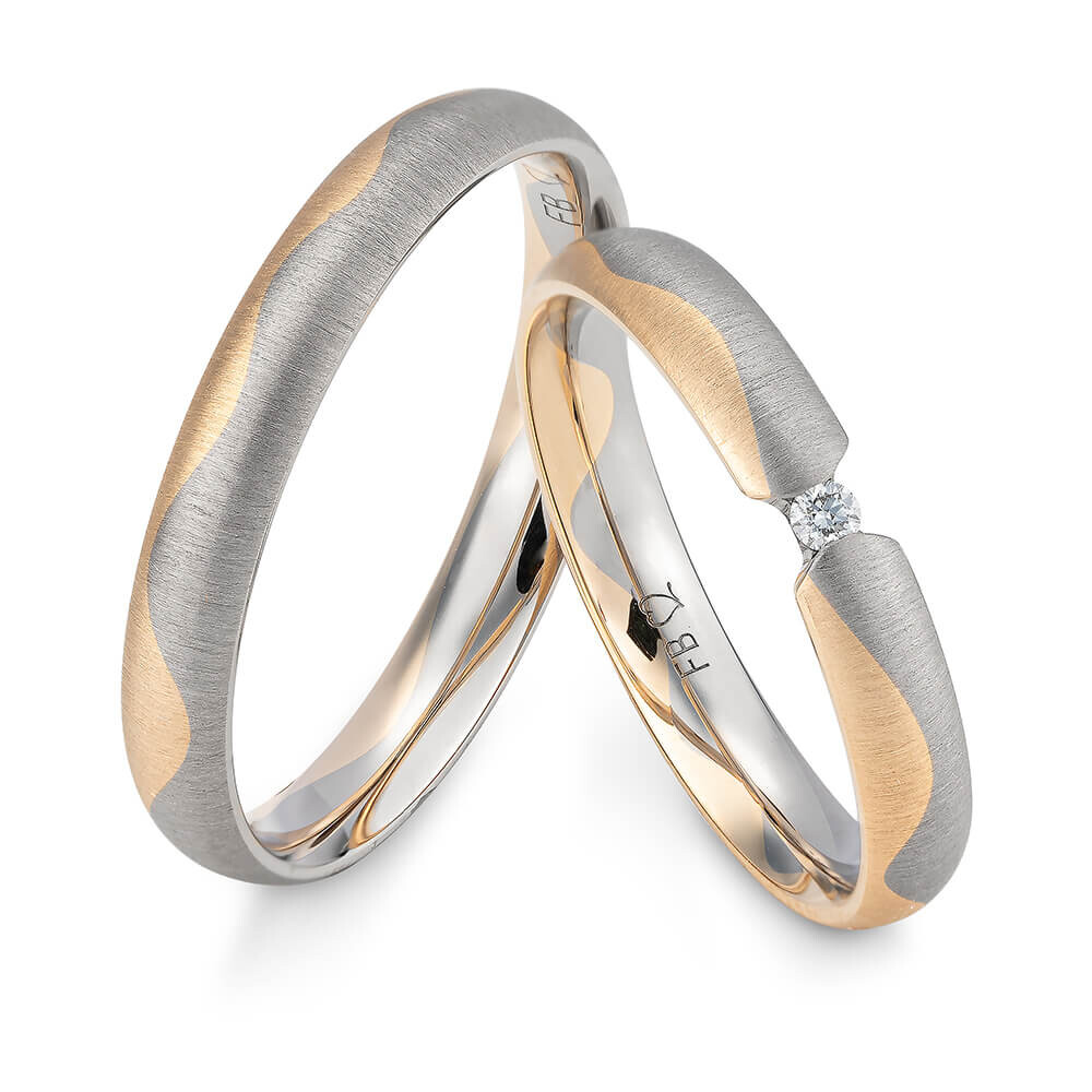 Eheringe Wave Sunrise & Weißgold Brillant 0,03 ct.