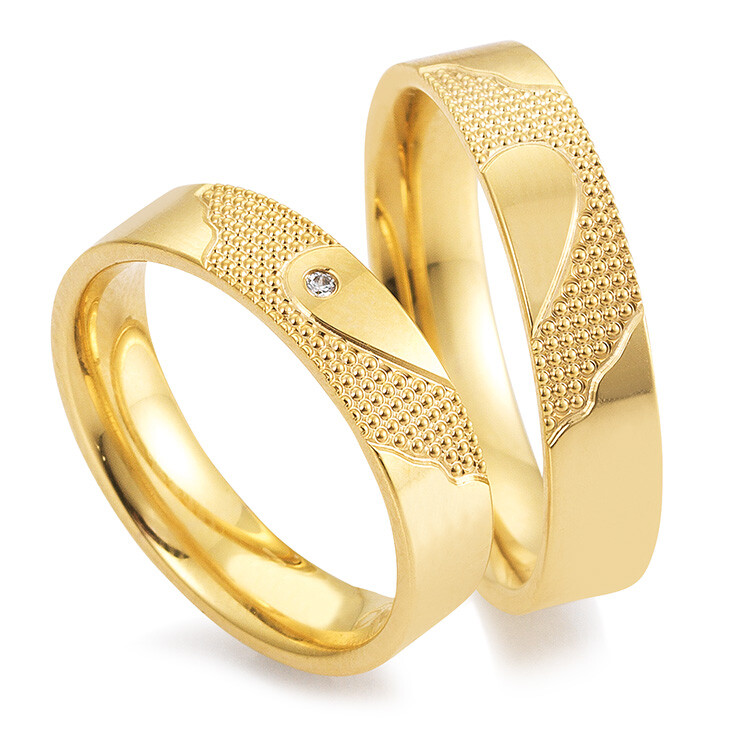 Trauringe Gelbgold Joy 48/04525 & 48/04526 Perlen Muster