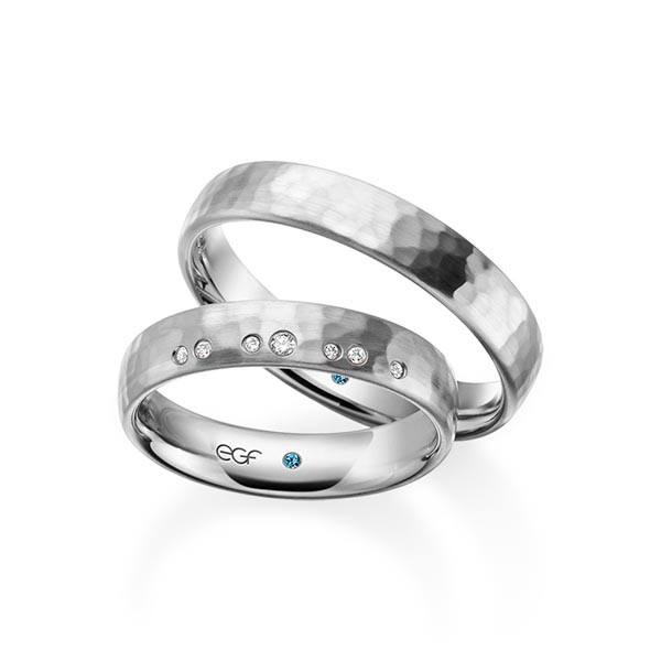 Trauringe Palladium-Silber Hammerschlag matt Brillant F-1352-4