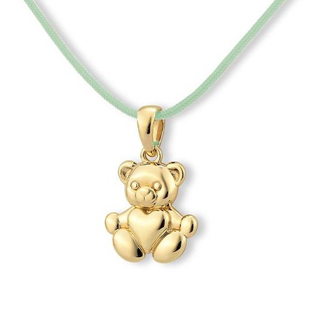 Collier Kids Teddybär Silber vergoldet - Band grün