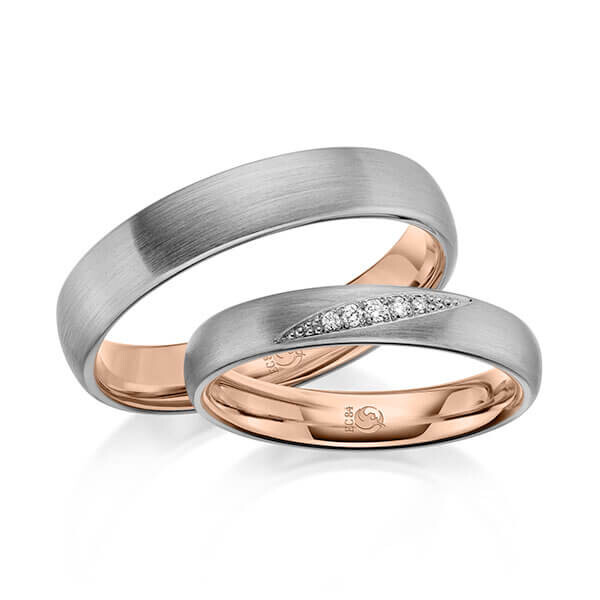Trauringe Diamanten quer Graugold Rotgold RU-1642