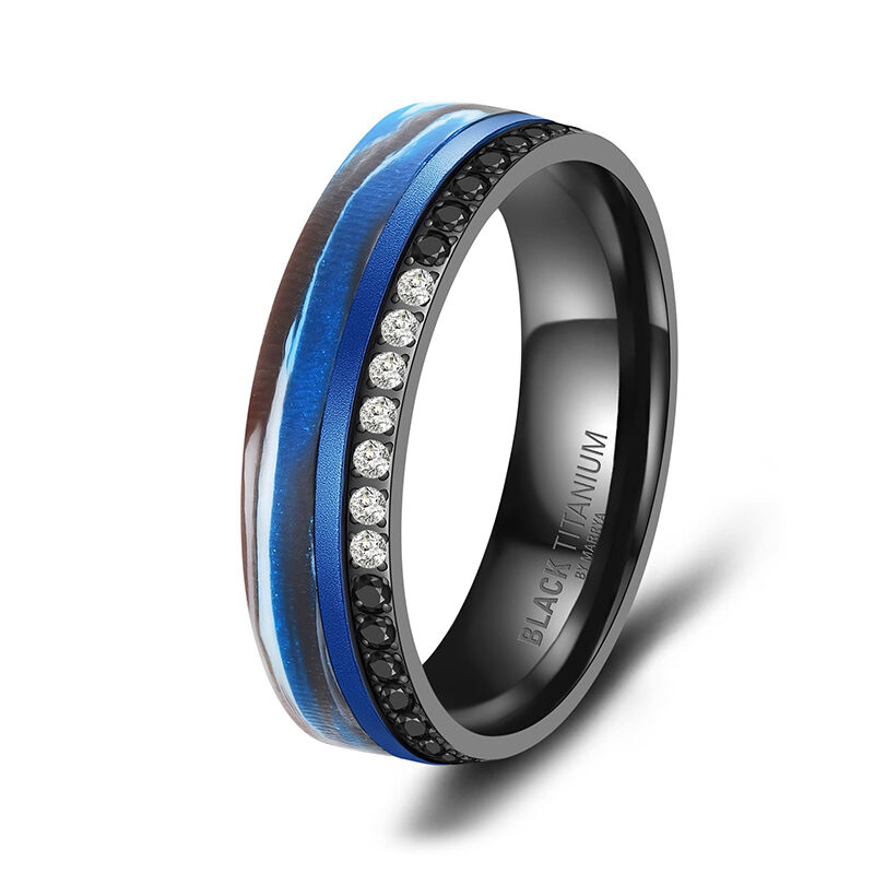 Eheringe Black Titanium Blue Ocean Zirkonia BT-14