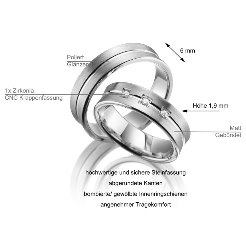 Trauringe Partnerringe Sterlingsilber Zirkonia Marrya SI-04 Info