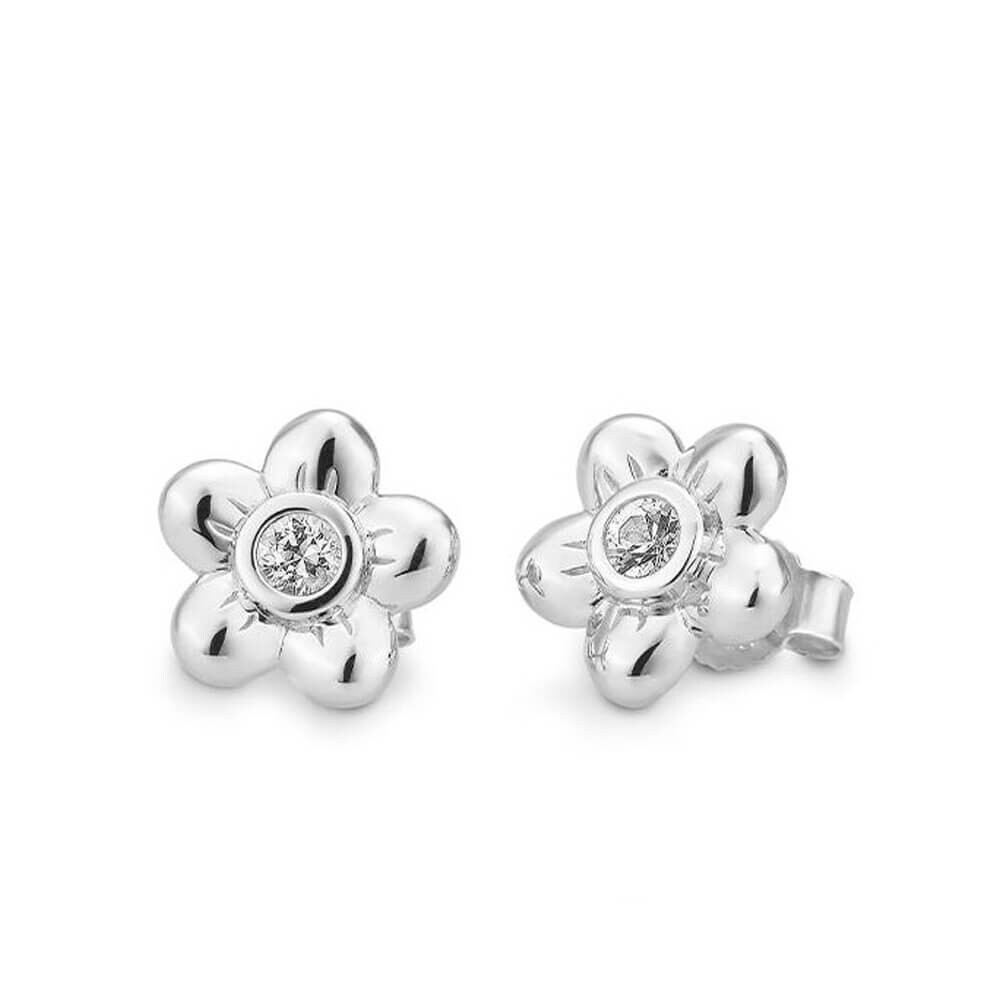 Ohrstecker Kids Blume Silber Saphir weiß