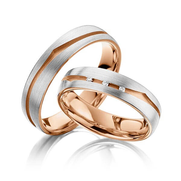 Trauringe Bicolor matt Brillant Graugold Rotgold RU-1144