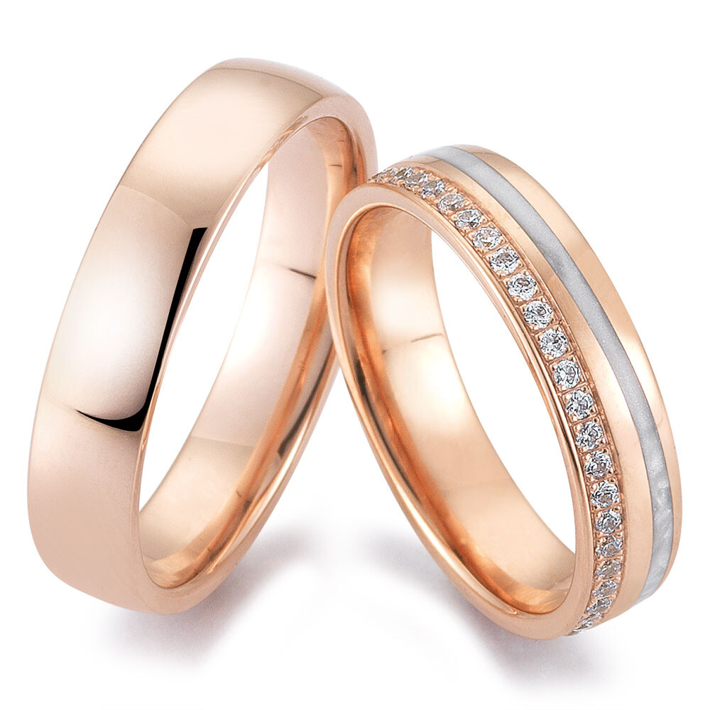Eheringe Trauringe Bicolor Janou 48/06557 & 48/06558 Rosegold mit Kaltemail