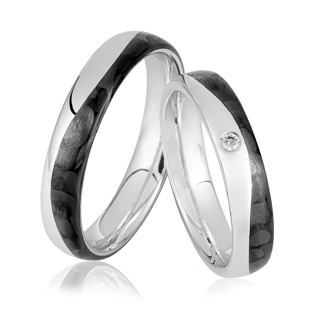 Trauringe Weißgold Carbon Brillant 0,030 ct.