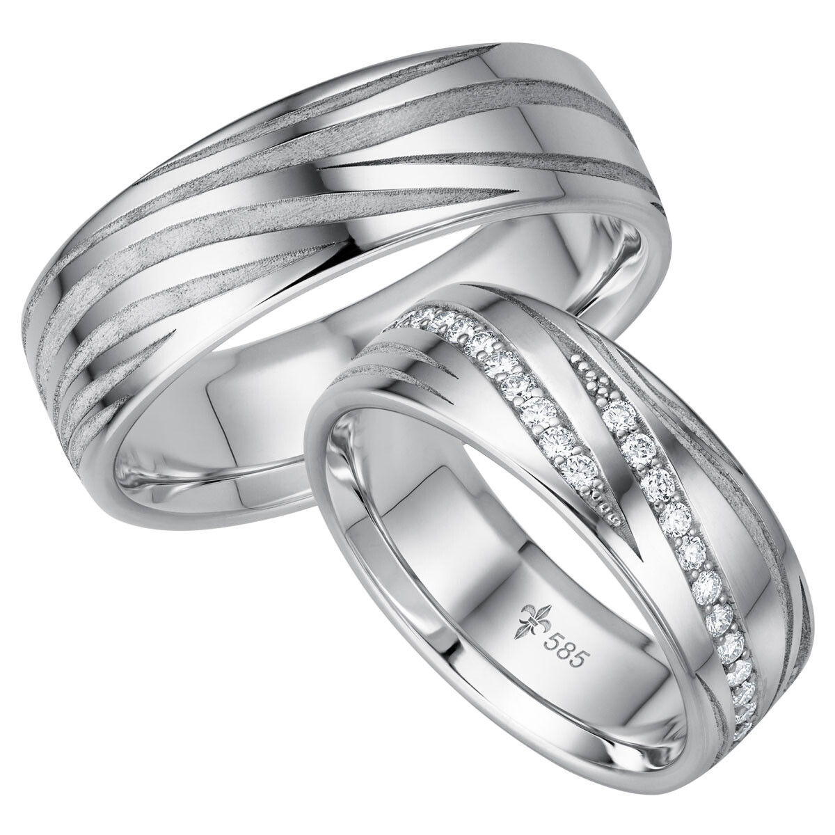 Trauringe TR-0-00043 & TR-1-00043 Paulette Weißgold