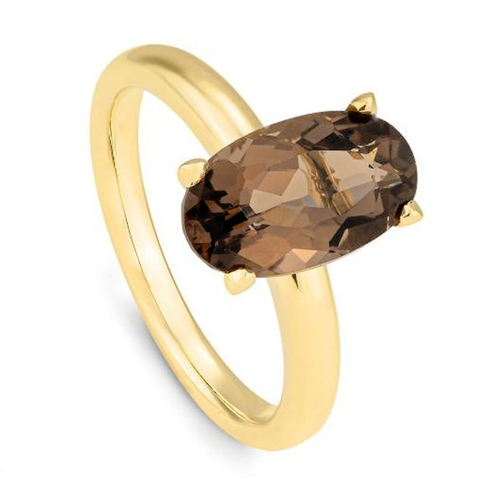 Ring aus Gelbgold mit Rauchquarz Oval